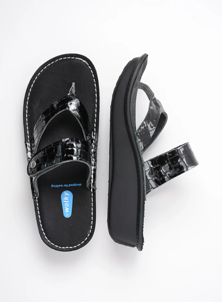 Wolky Flip flops dames 00877 Martinique 69210 anthracite croc look patent leather